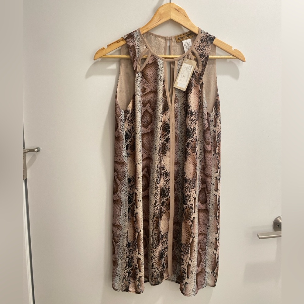NWT Karen Zambos Snakesin Print Sleeveless Mini Dress- Size Small